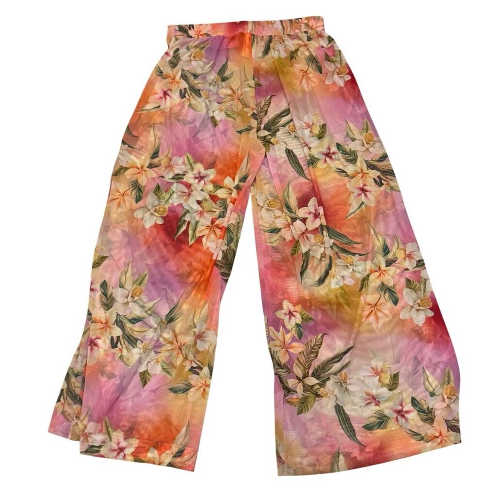 Carmen Marc Valvo Women's Multicolor Floral Wide Leg Cropped Pants M Medium